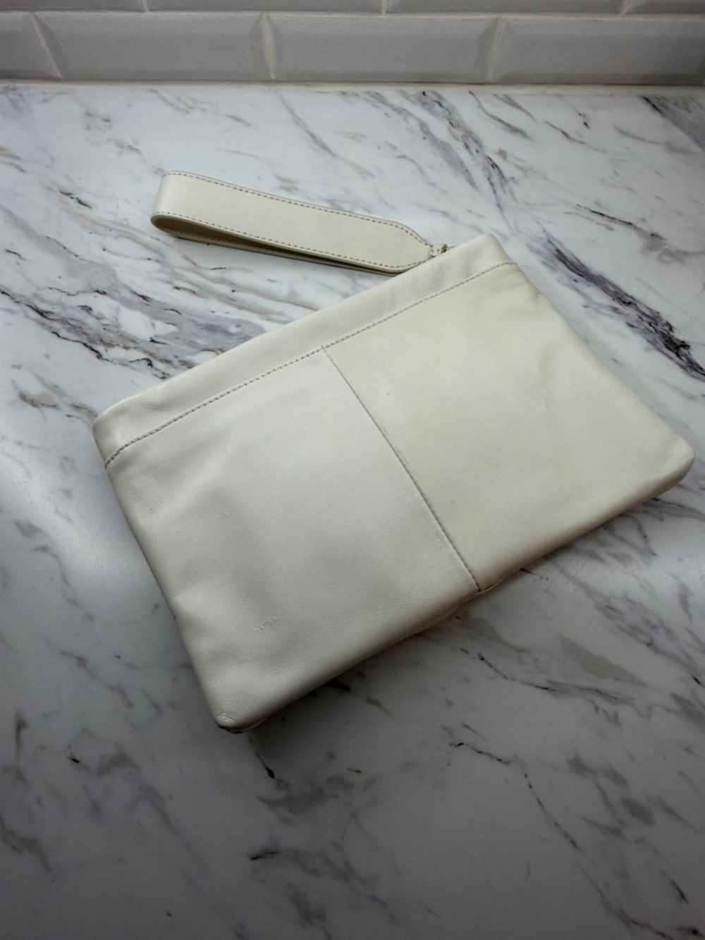 Vince Camuto Ivory Woven Leather Wristlet Clutch - Picture 2 of 7